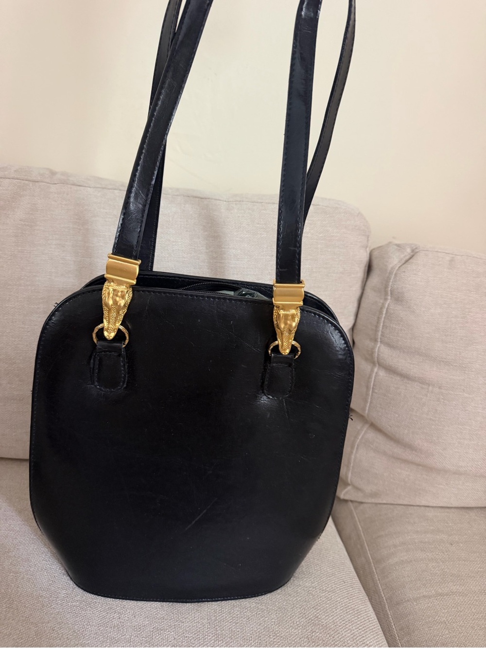 Vintage 90’s Black Sasha Bag w Gold Alligator head shoulder straps Shoulder Bag